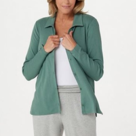 AnyBody Tops - AnyBody Cozy Knit Collared Rib Button Front Top